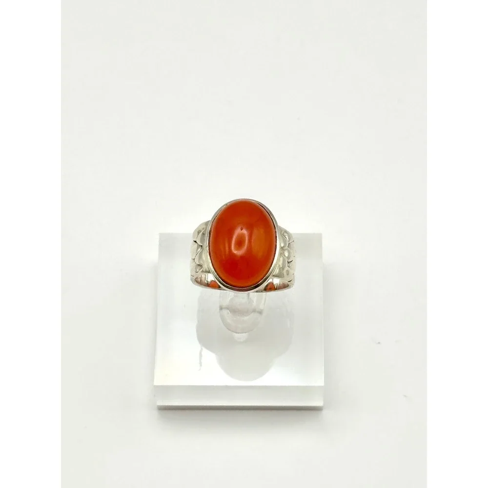 Carnelian Snake Skin Band Sterling Silver‎ Handmade Ring Size 8.5